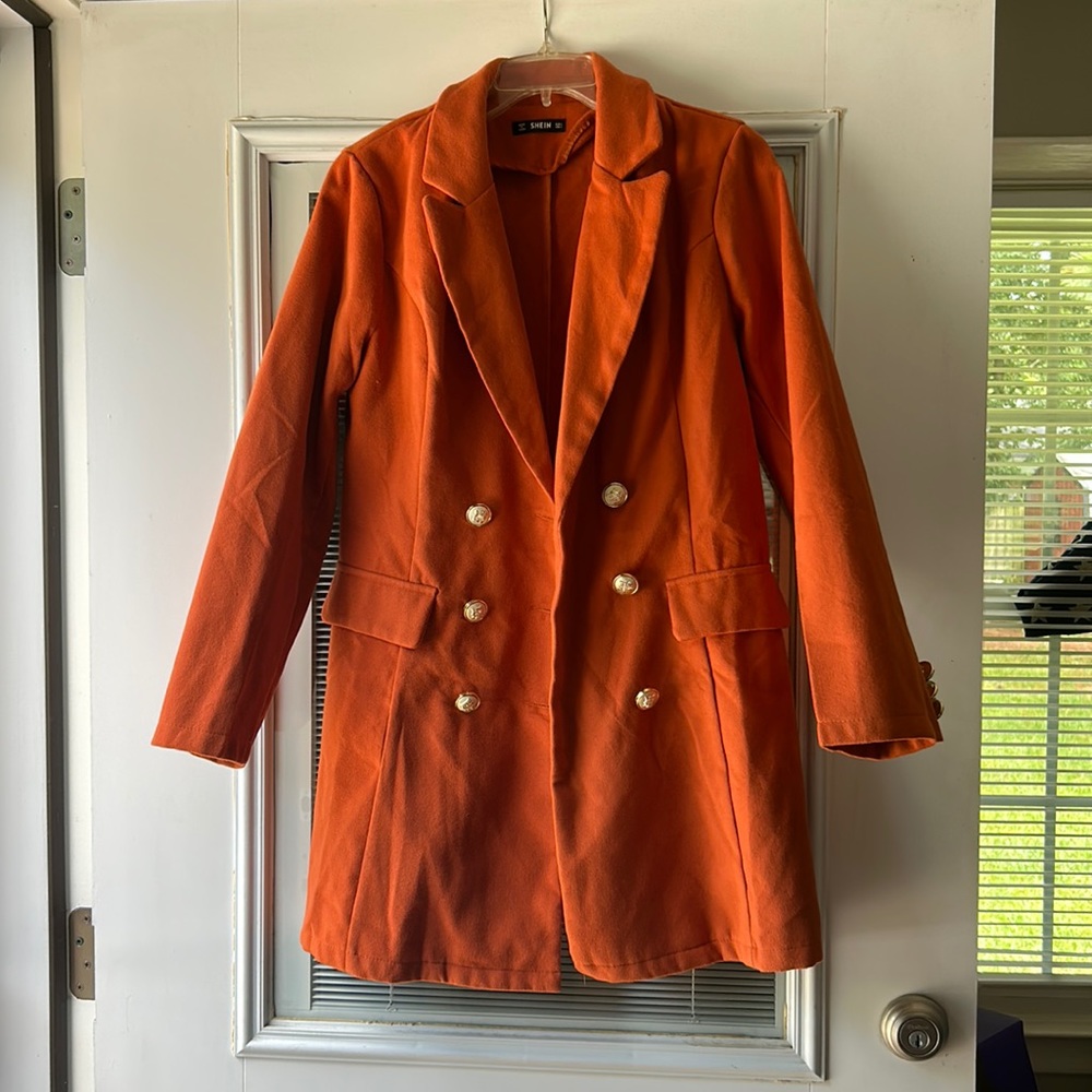 Burnt orange double breasted Shein pea coat